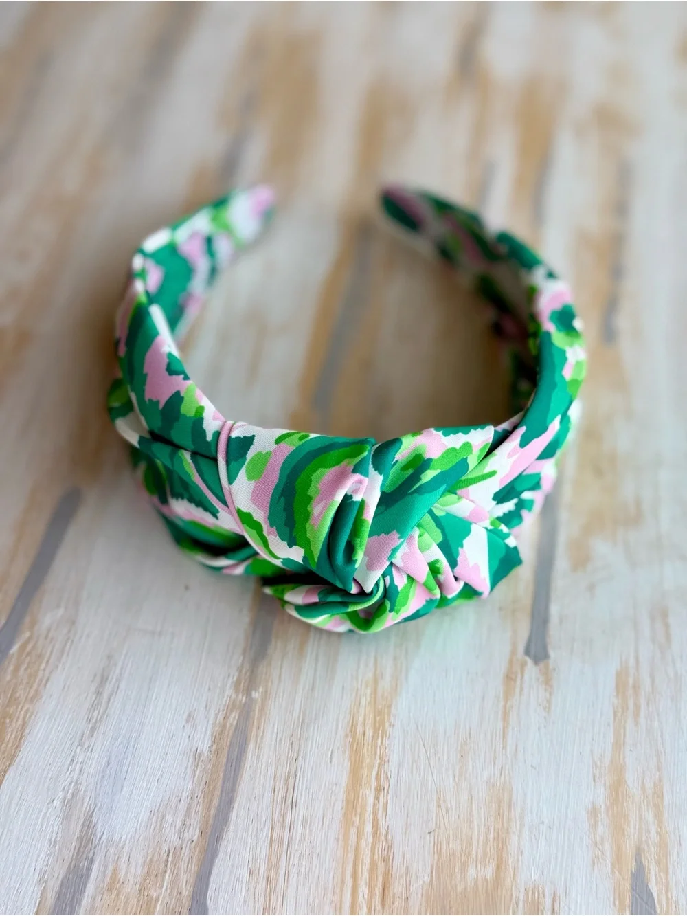 Printed Knot Headband in Pink and Green